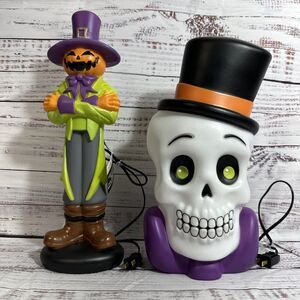 Halloween Skull Head w/Top Hat and Mini Jack-O’-Lantern Man Blow Mold Decor